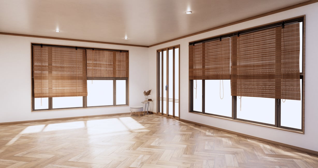 Empty Room Interior with Wooden Floor on White Wall Background.